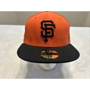 San Francisco Giants Hat Cap Fitted 7 5/8 New Era 59Fifty Black Orange Vintage